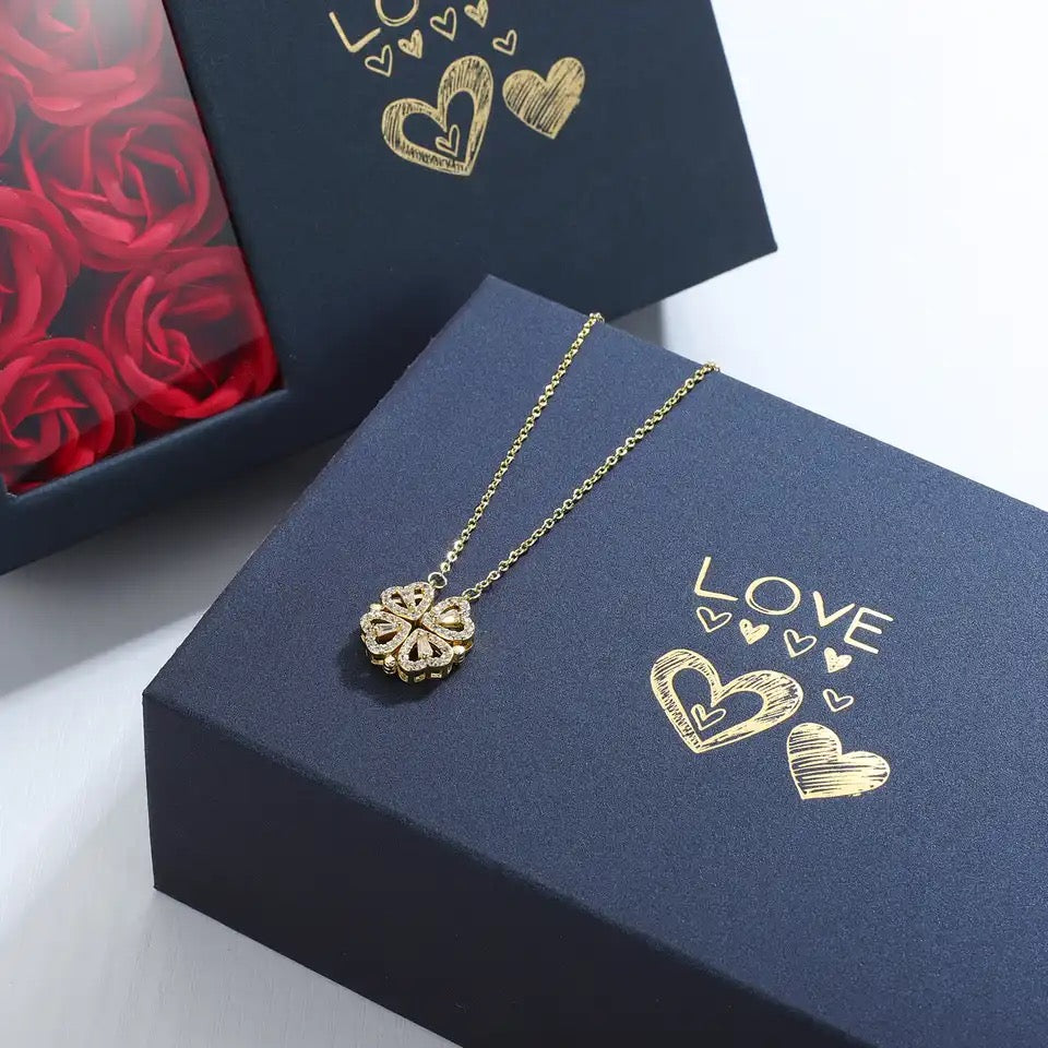 Clover Heart Necklace - W/ Eternal Rose Box