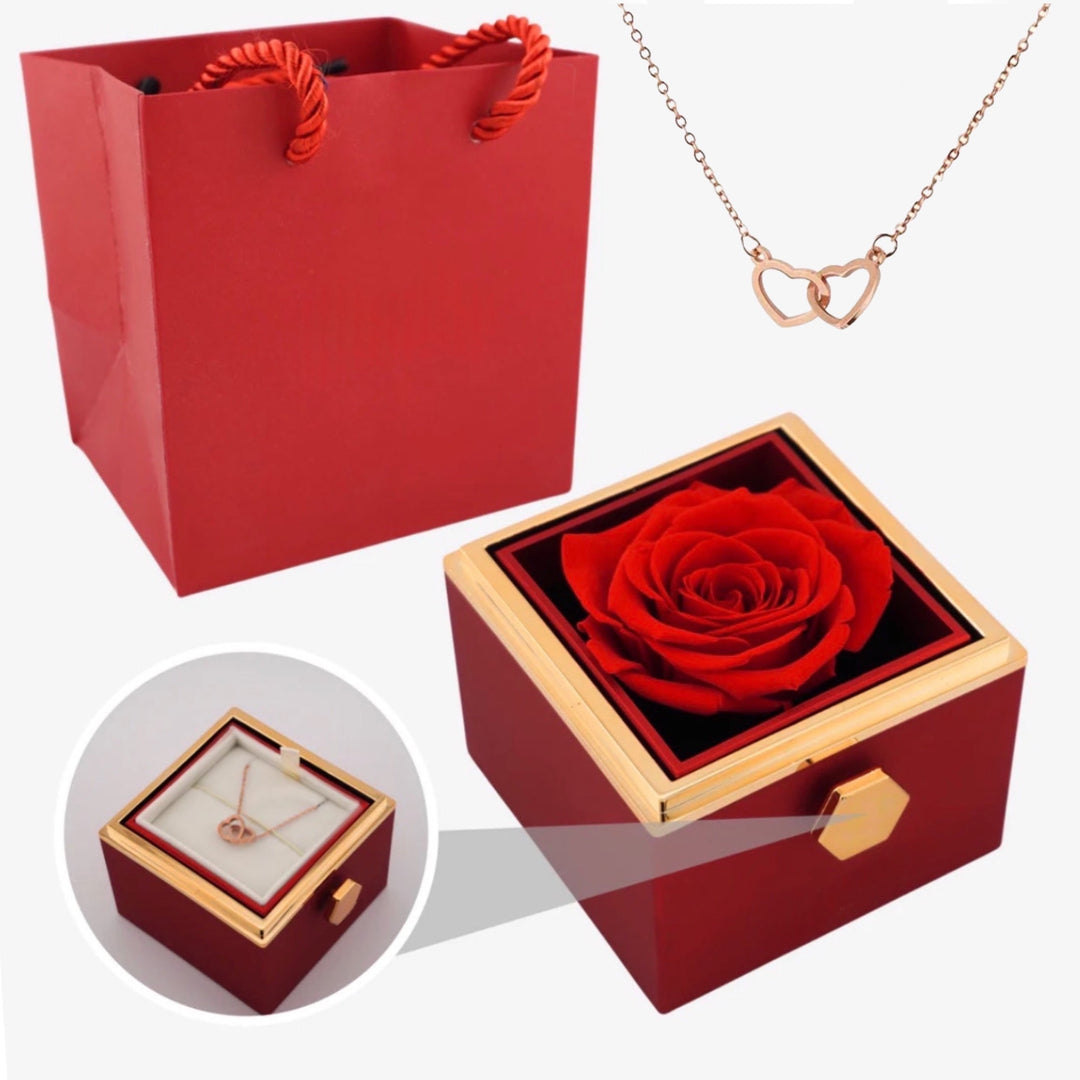 ETERNAL ROSE BOX- W/ ENGRAVED
NECKLACE & REAL ROSE.