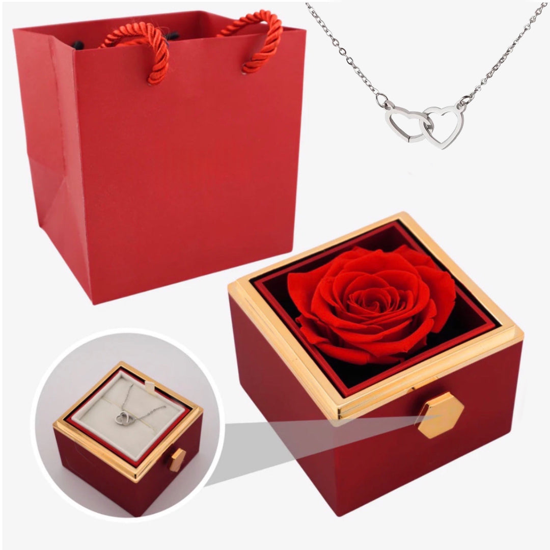 ETERNAL ROSE BOX- W/ ENGRAVED
NECKLACE & REAL ROSE.