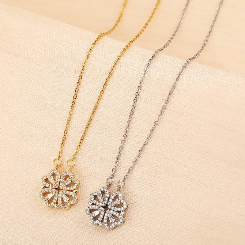 Sentimora™ Eternal Rose 4-leaf Clover Heart Necklace - FOKSIA