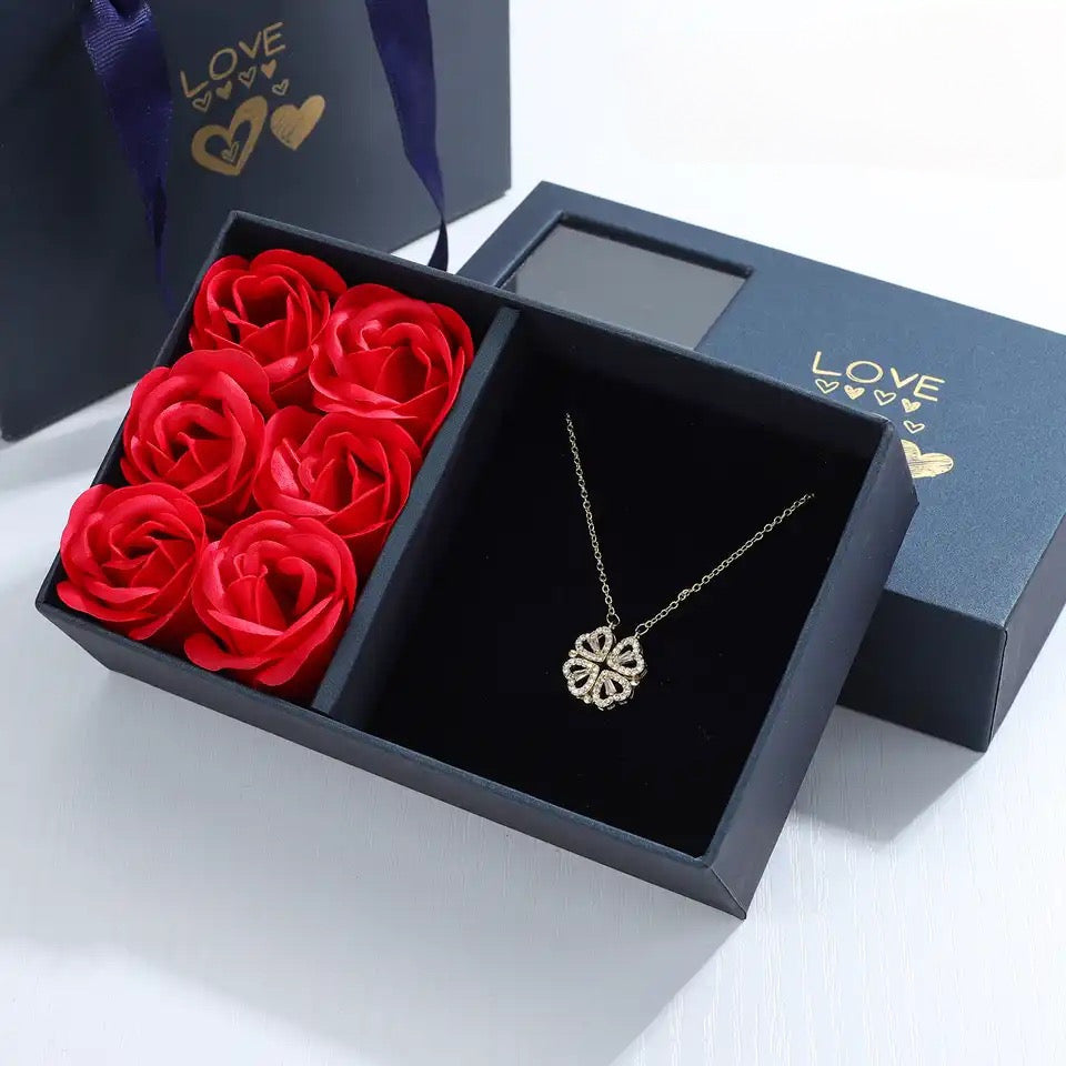 Clover Heart Necklace - W/ Eternal Rose Box