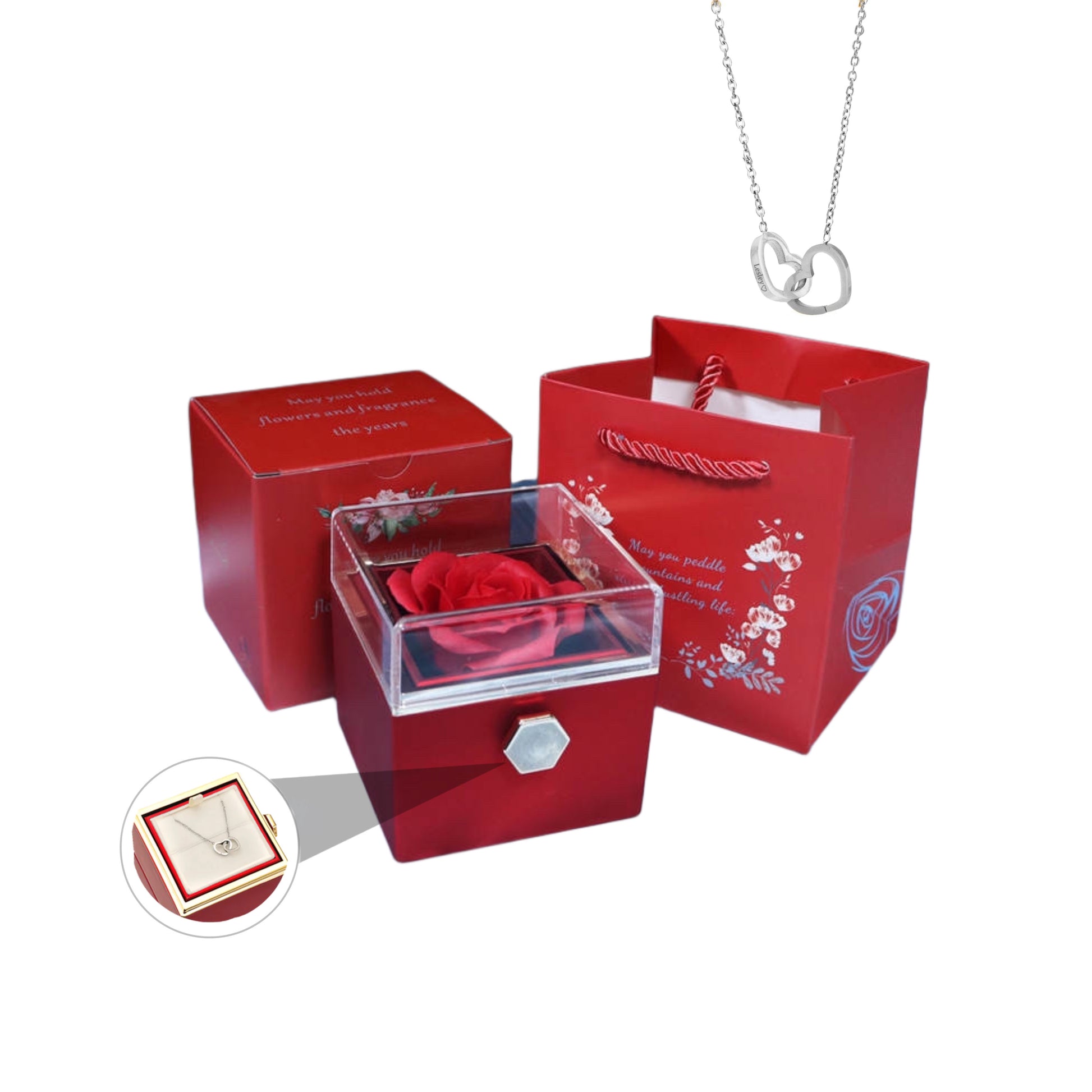 ETERNAL ROSE BOX- W/ ENGRAVED NECKLACE & REAL ROSE. – Eternallove