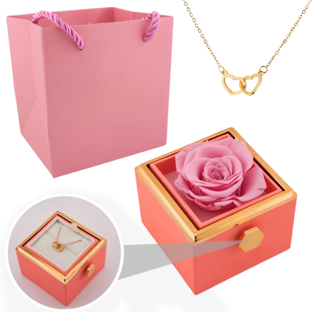 ETERNAL ROSE BOX- W/ ENGRAVED
NECKLACE & REAL ROSE.