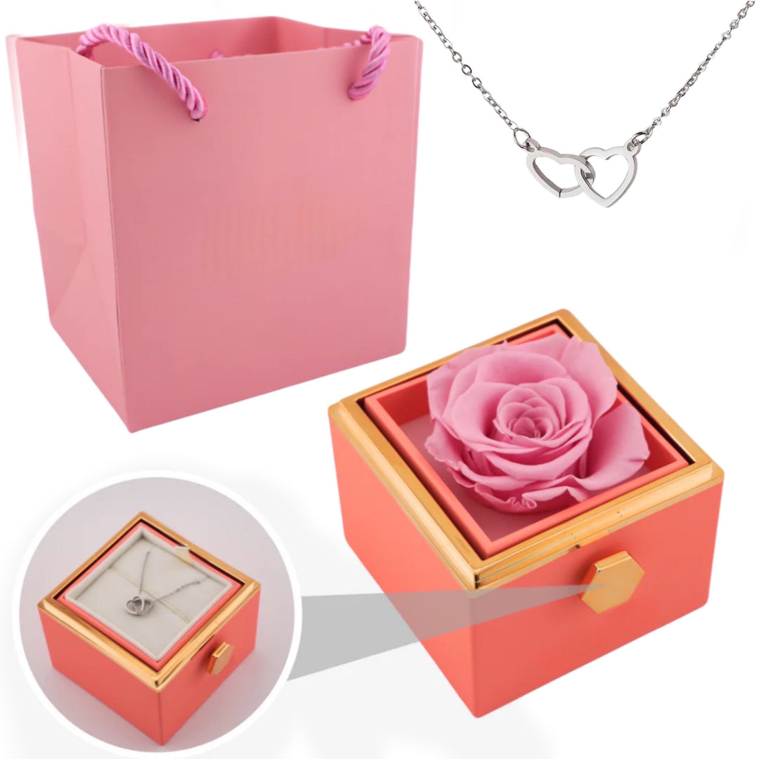 ETERNAL ROSE BOX- W/ ENGRAVED
NECKLACE & REAL ROSE.